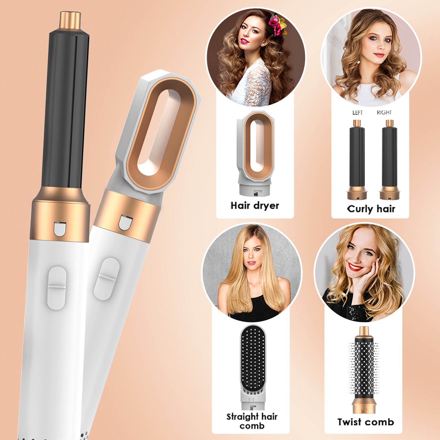 5 In 1 Blow Dryer Brush For Drying Straightening Curling Volumizing Multi Hair Style